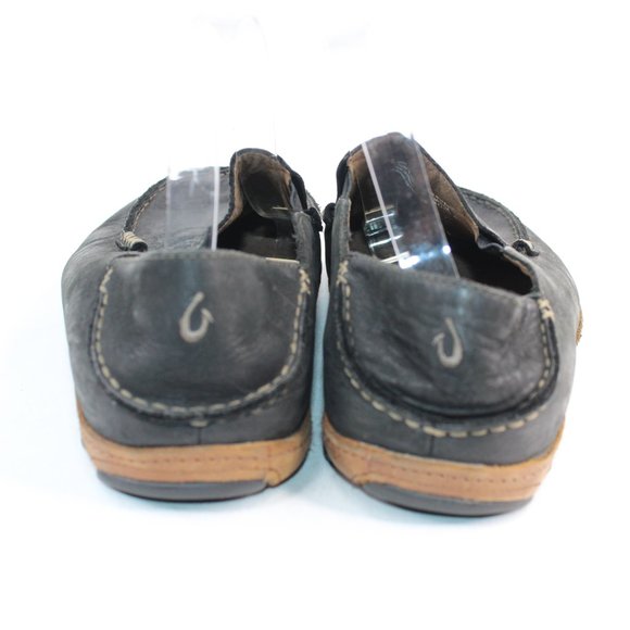 OluKai Moloa Black Leather Slip On Loafers Shoes Hawaiian #122 main image 4